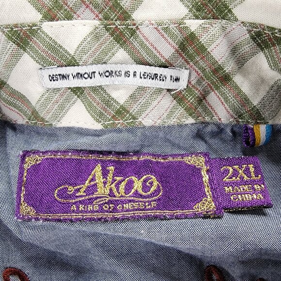 AKOO Hunt Club Shirt Mens 2XL Gray Green Plaid Short Sleeve Western‎ Urban - Picture 6 of 9